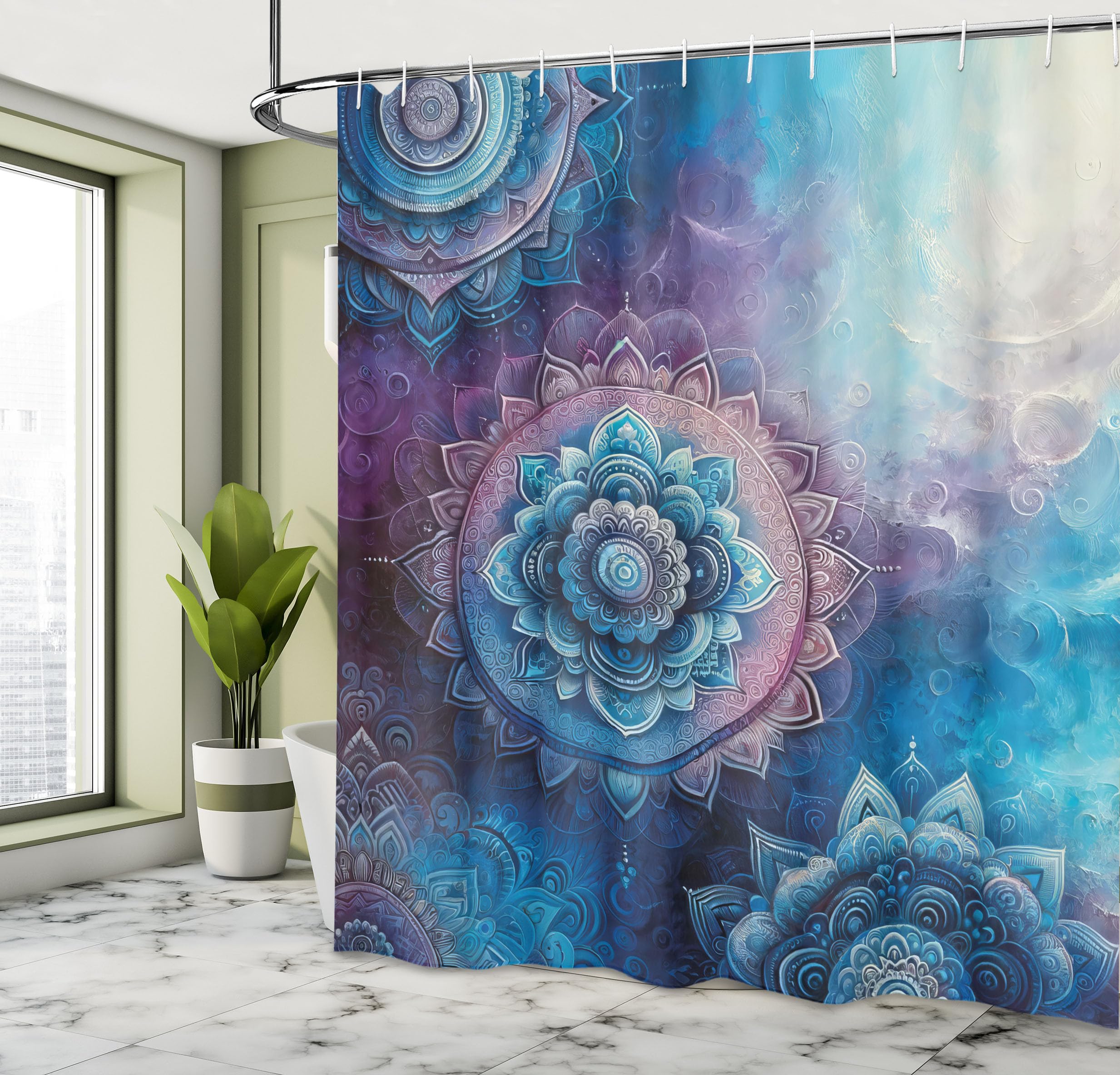 Ambesonne Purple Shower Curtain, Mystic Mandala Victoria Water Lilies Floating In Dark Magic Pond Print Art, Cloth Fabric Bathro